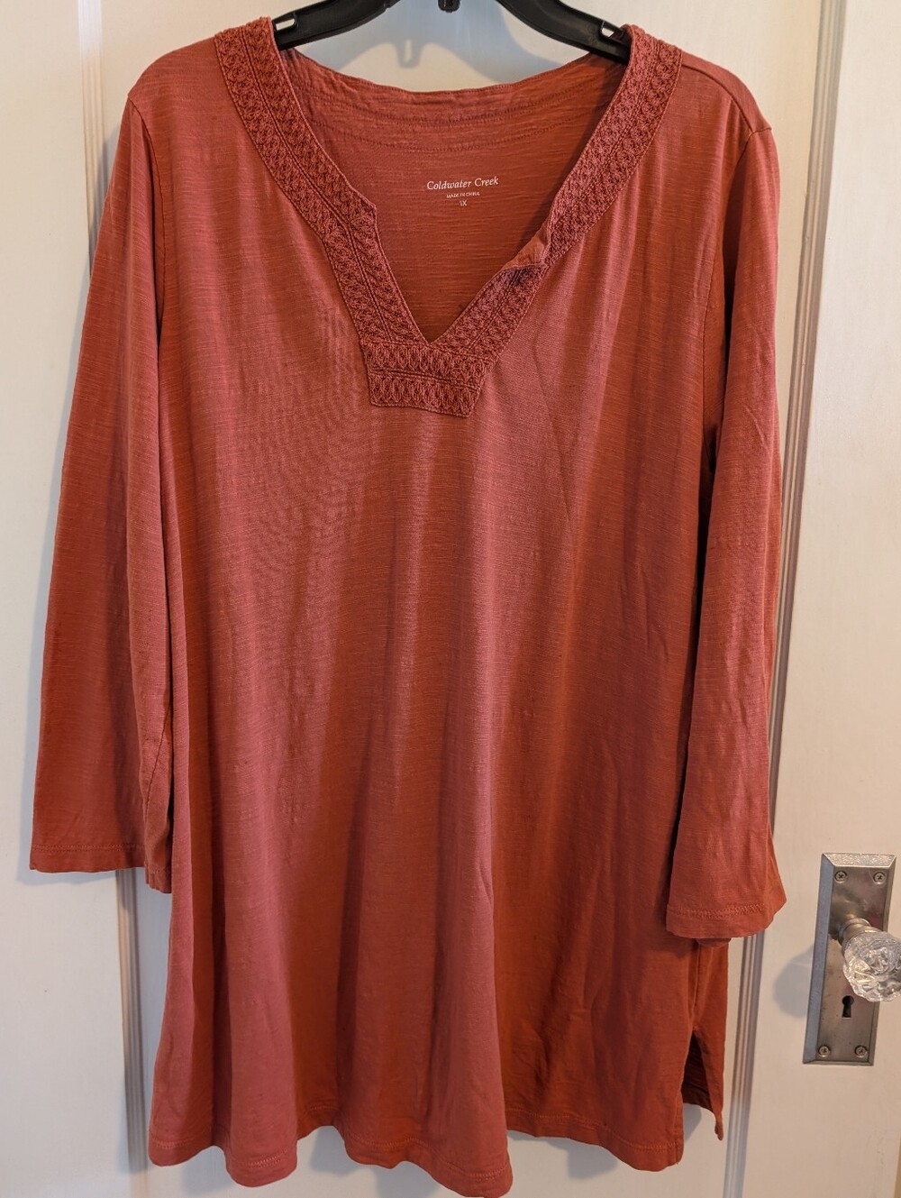 Coldwater Creek Women's Rust-Red V-Neck Embroidered Tunic